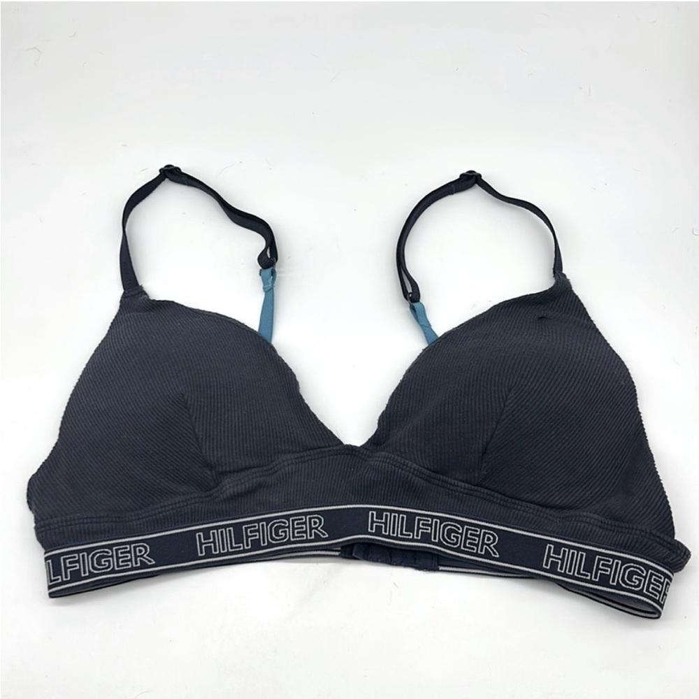 Tommy Hilfiger Navy Ribbed Cotton Padded Bralette Medium
